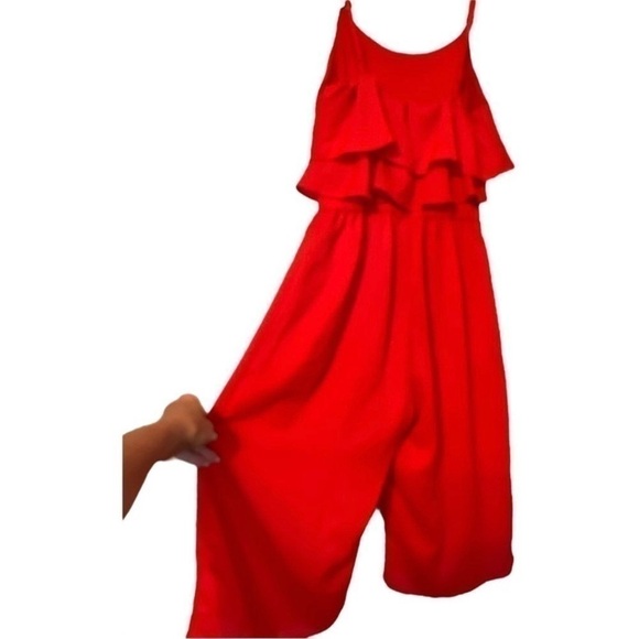 One Clothing Los Angeles Red Dressy Cami Tiered Midi Jumpsuit w/Tie Front  Sz S - Picture 4 of 6